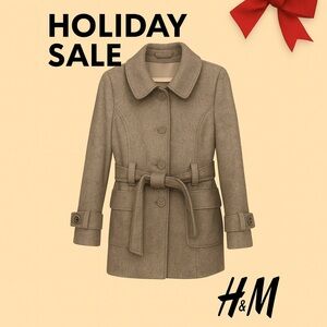 Holiday Sale H&M Wool Blend Belted Coat Gray 12